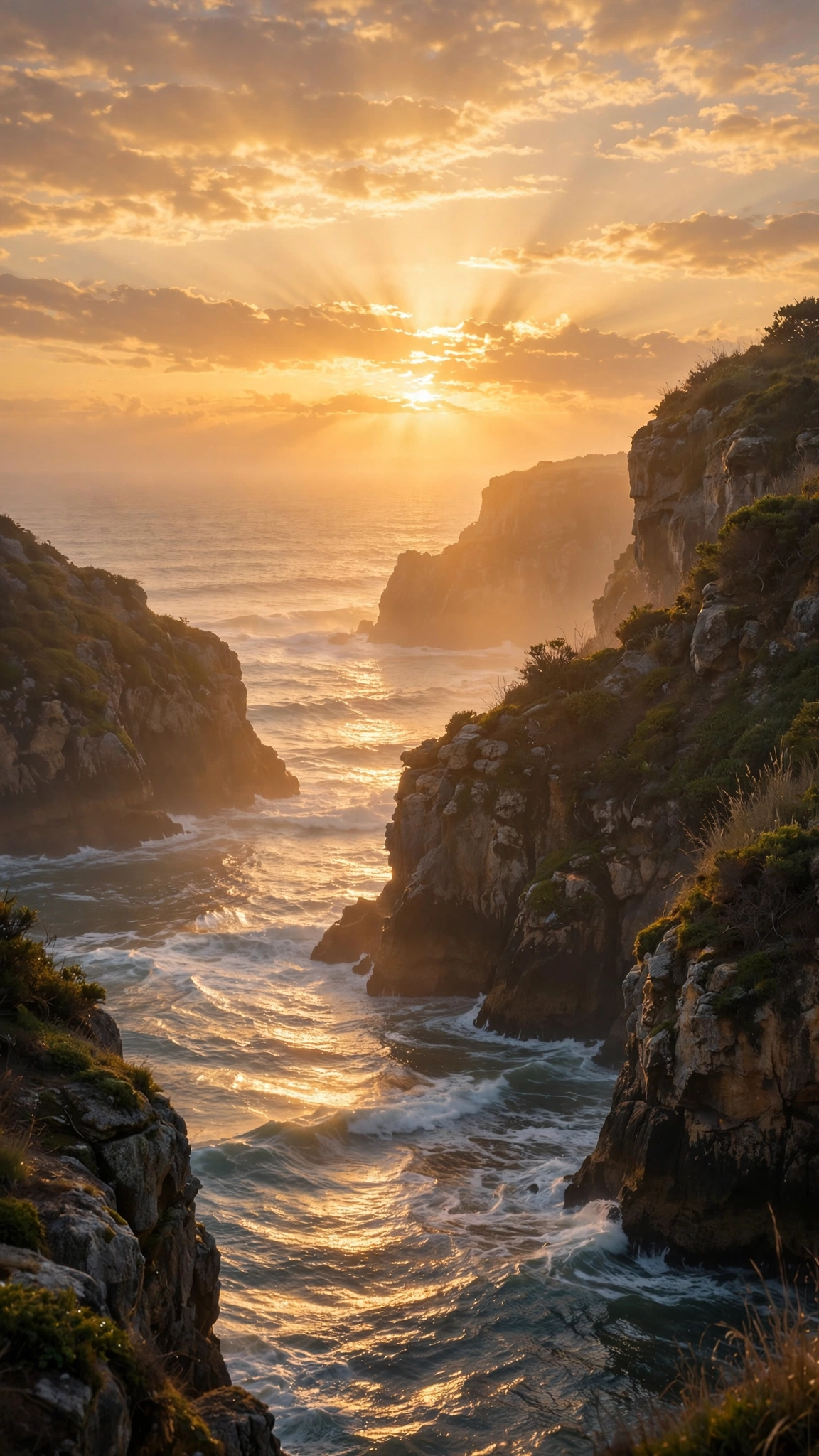 Golden Sunrise Cliff Ocean