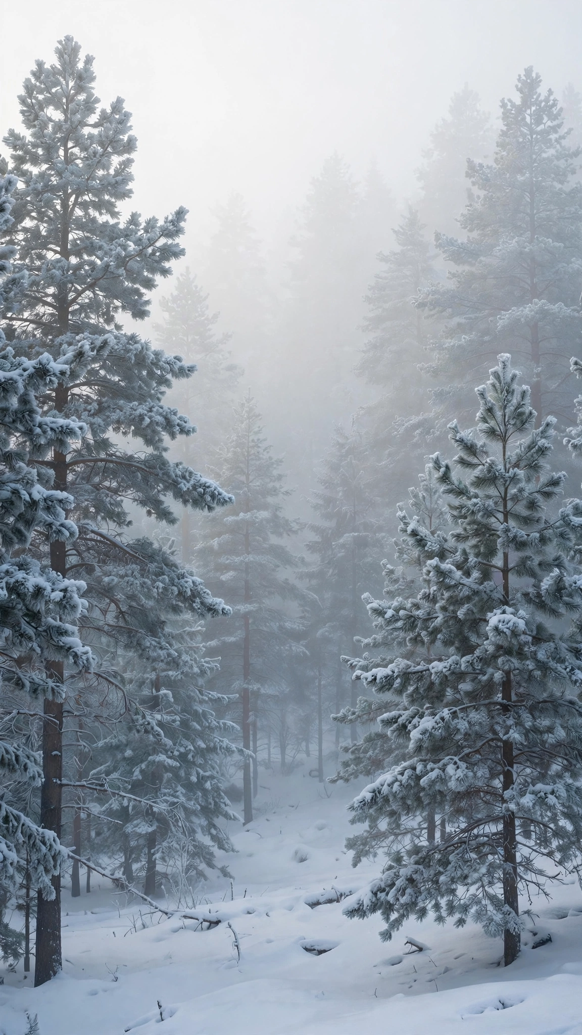 Snowy Pine Forest Mist