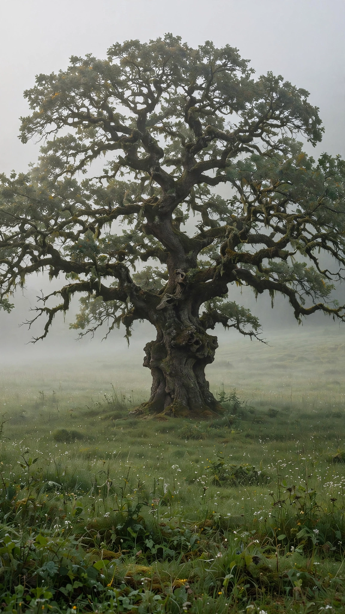 Ancient Oak Foggy Meadow