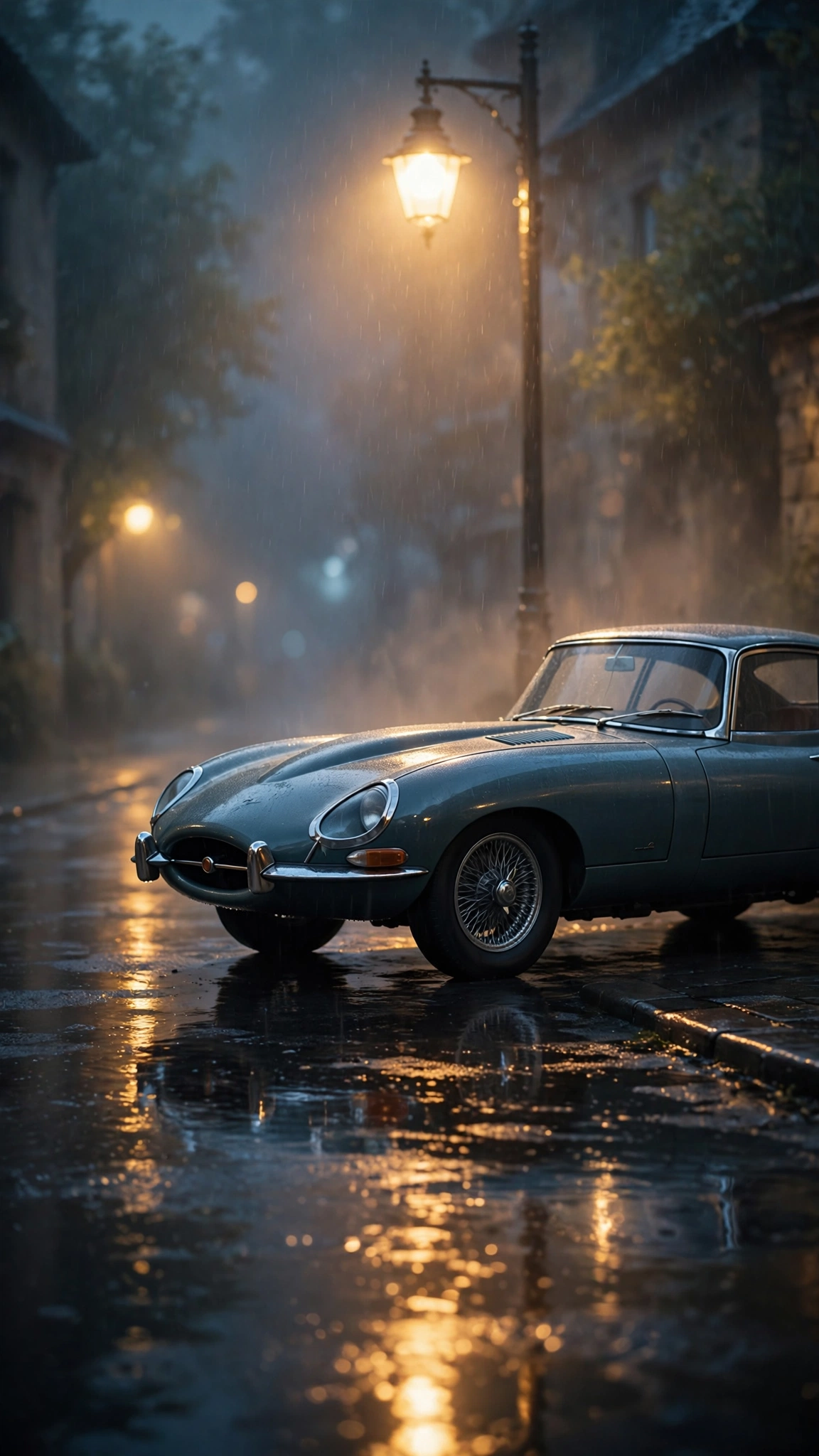 Vintage Car Rainy Night