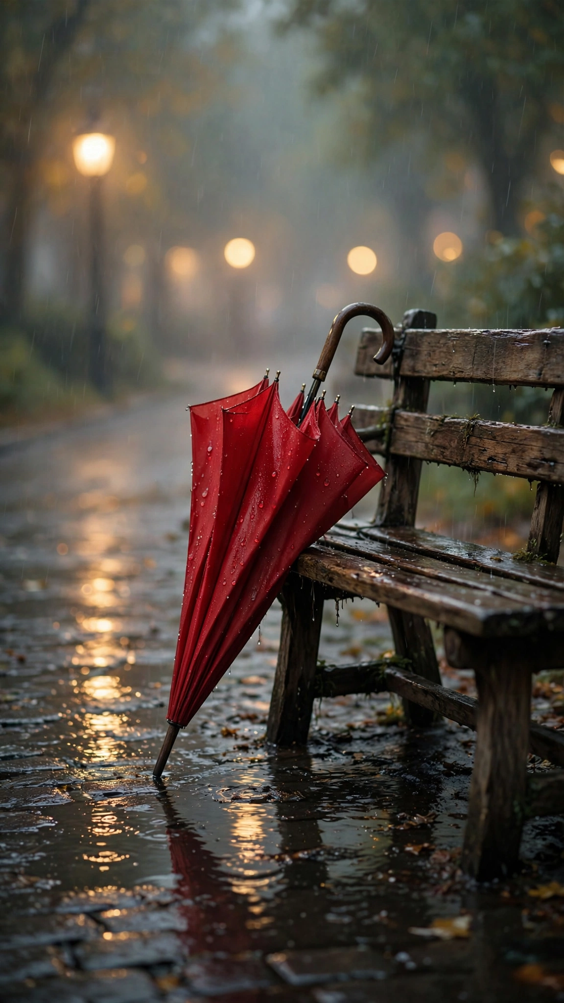 Red Umbrella Bench Rain