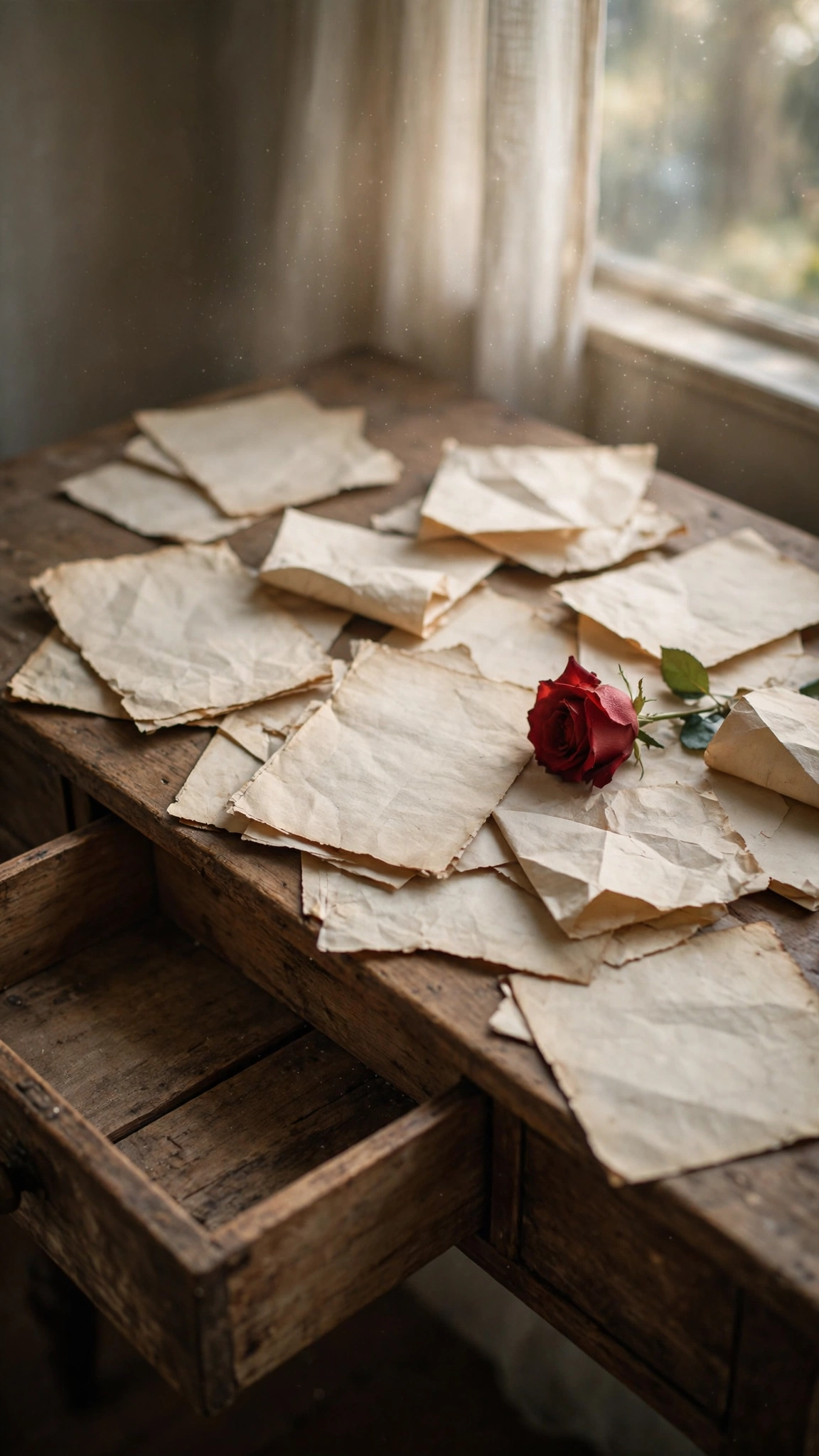 Rose On Aged Desk