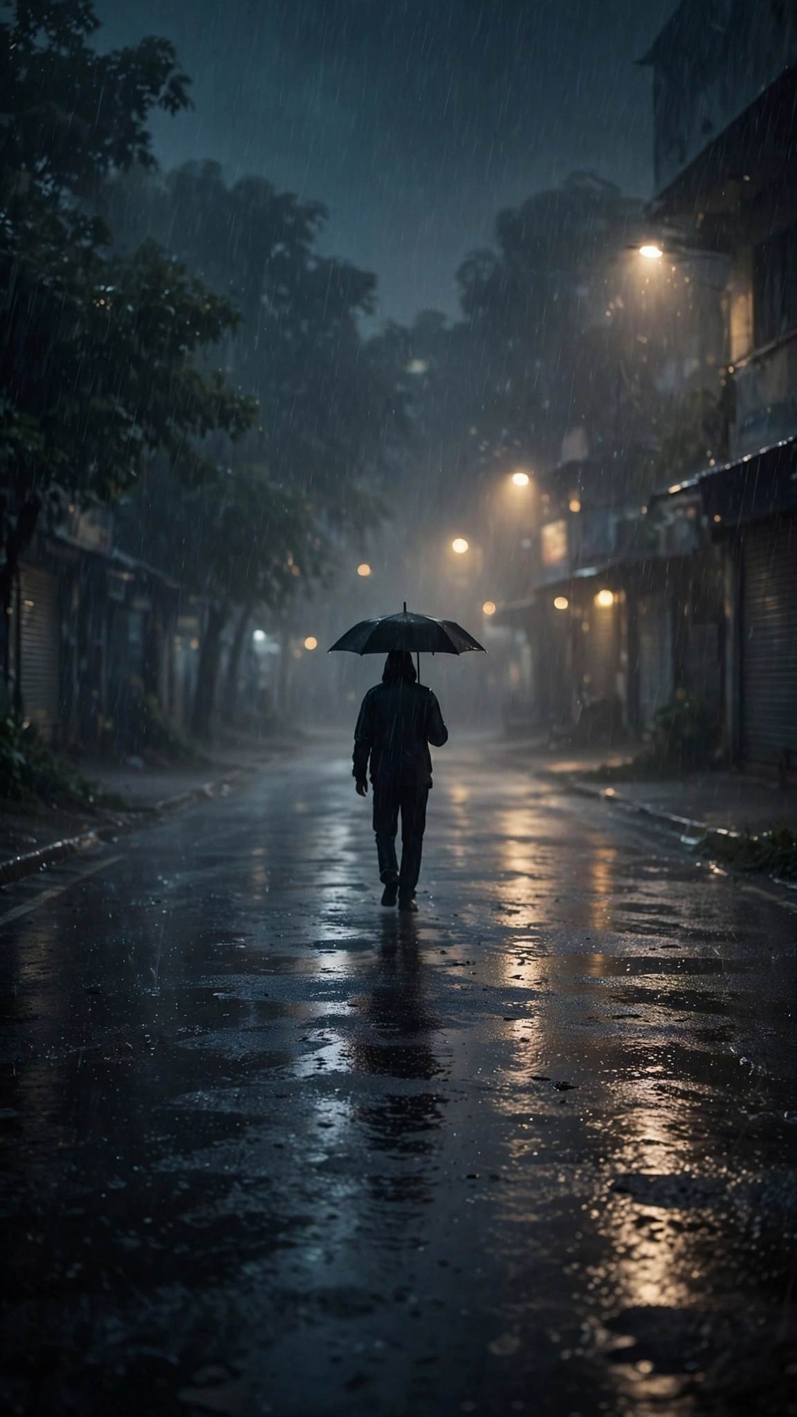 Solitary Rainy Night Walk