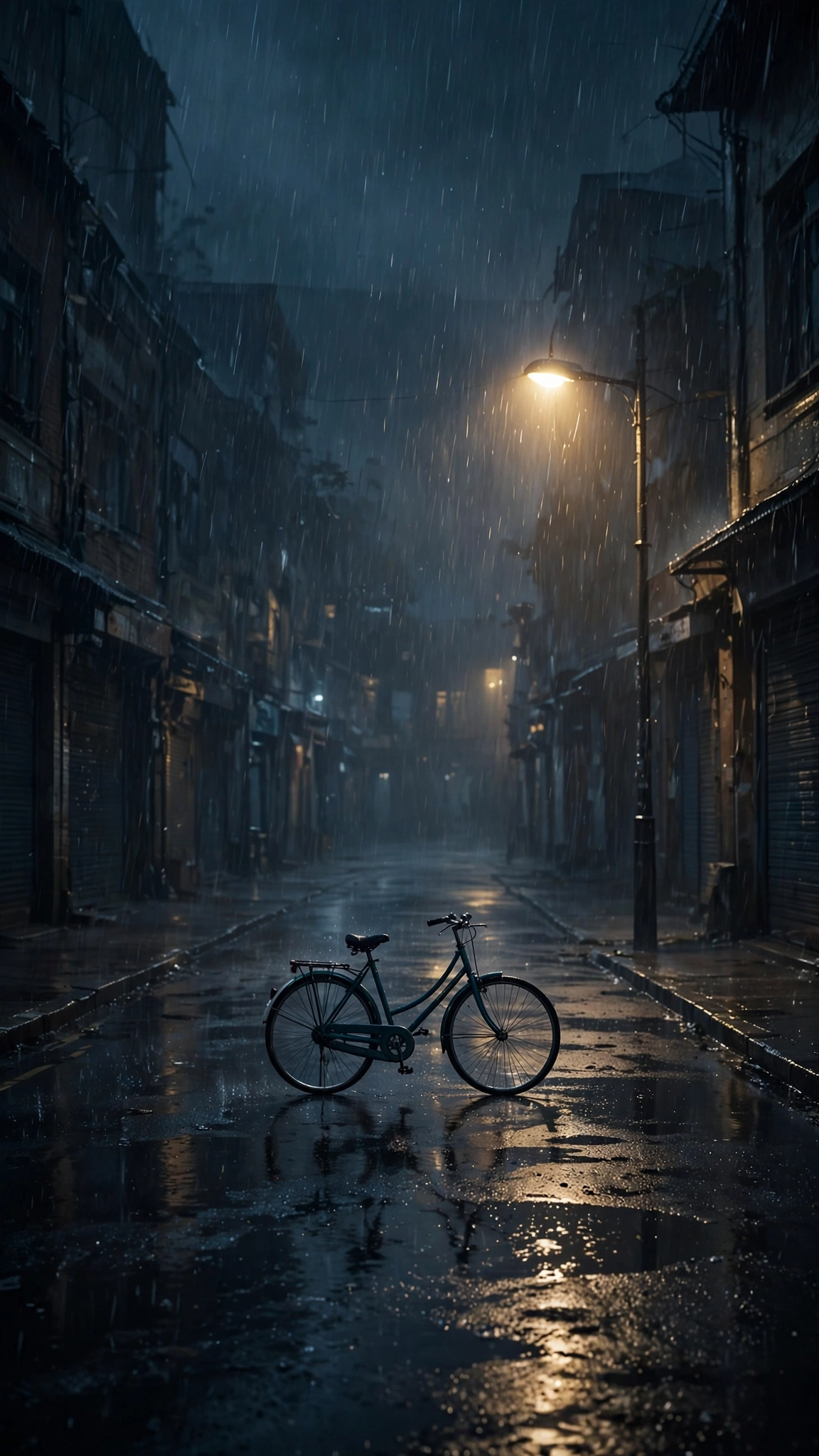Lonely Bicycle Rainy Night