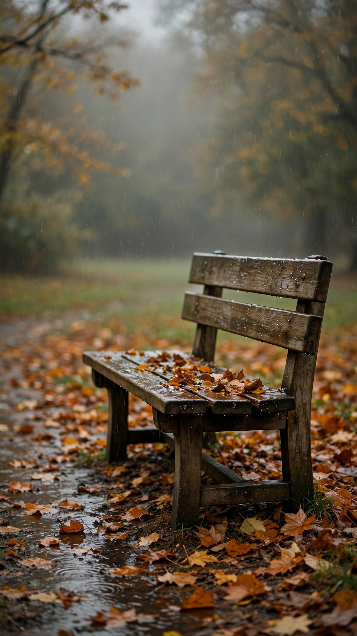 Lonely Bench Autumn Rain 1